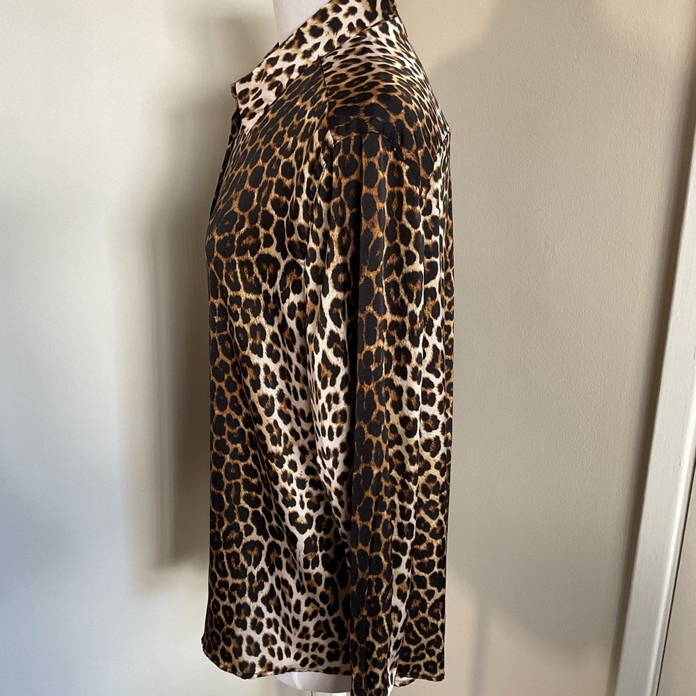 Calliope Leopard Print Satin Button Down Blouse Size XL Animal Print - Picture 7 of 10